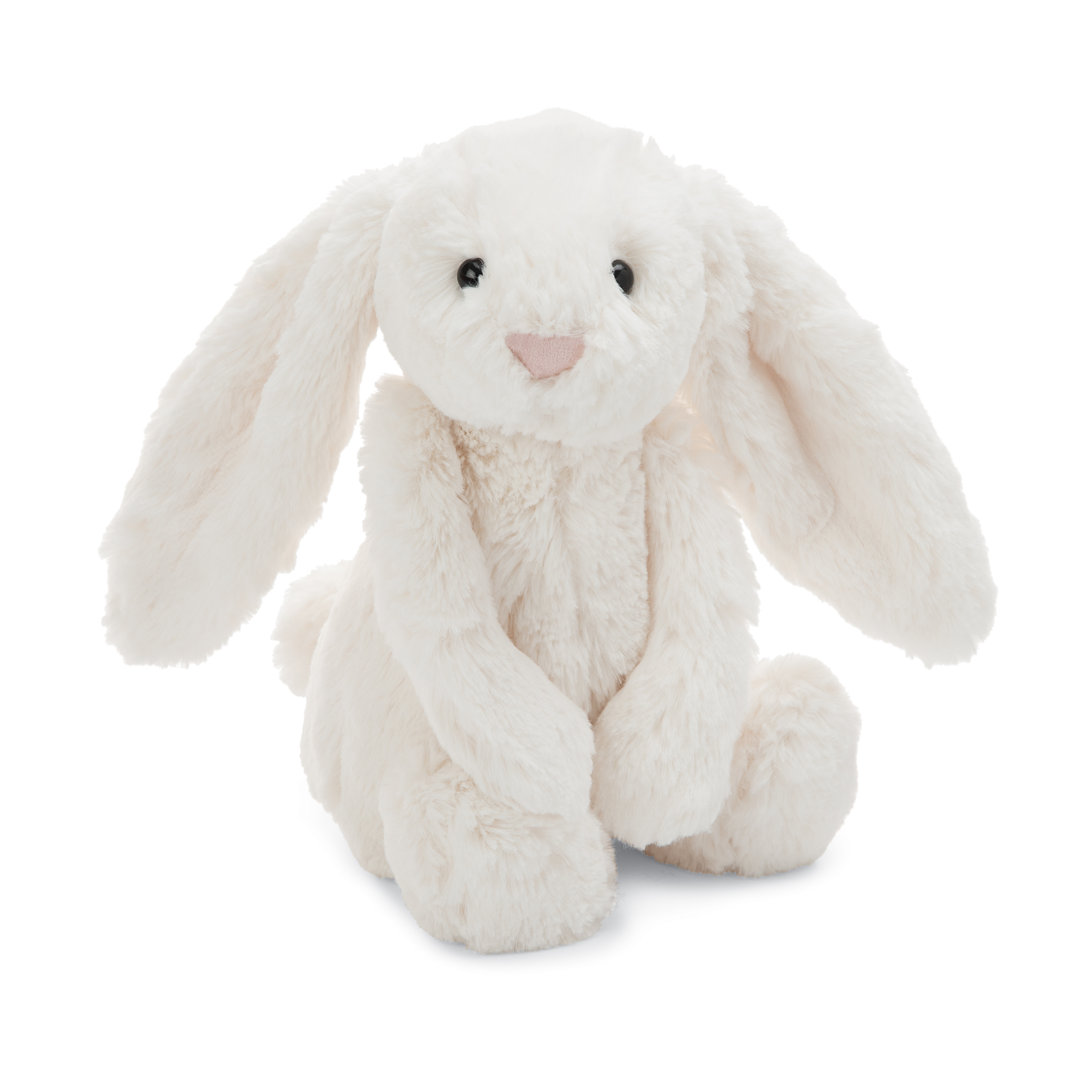 White plush bunny toy on a white background
