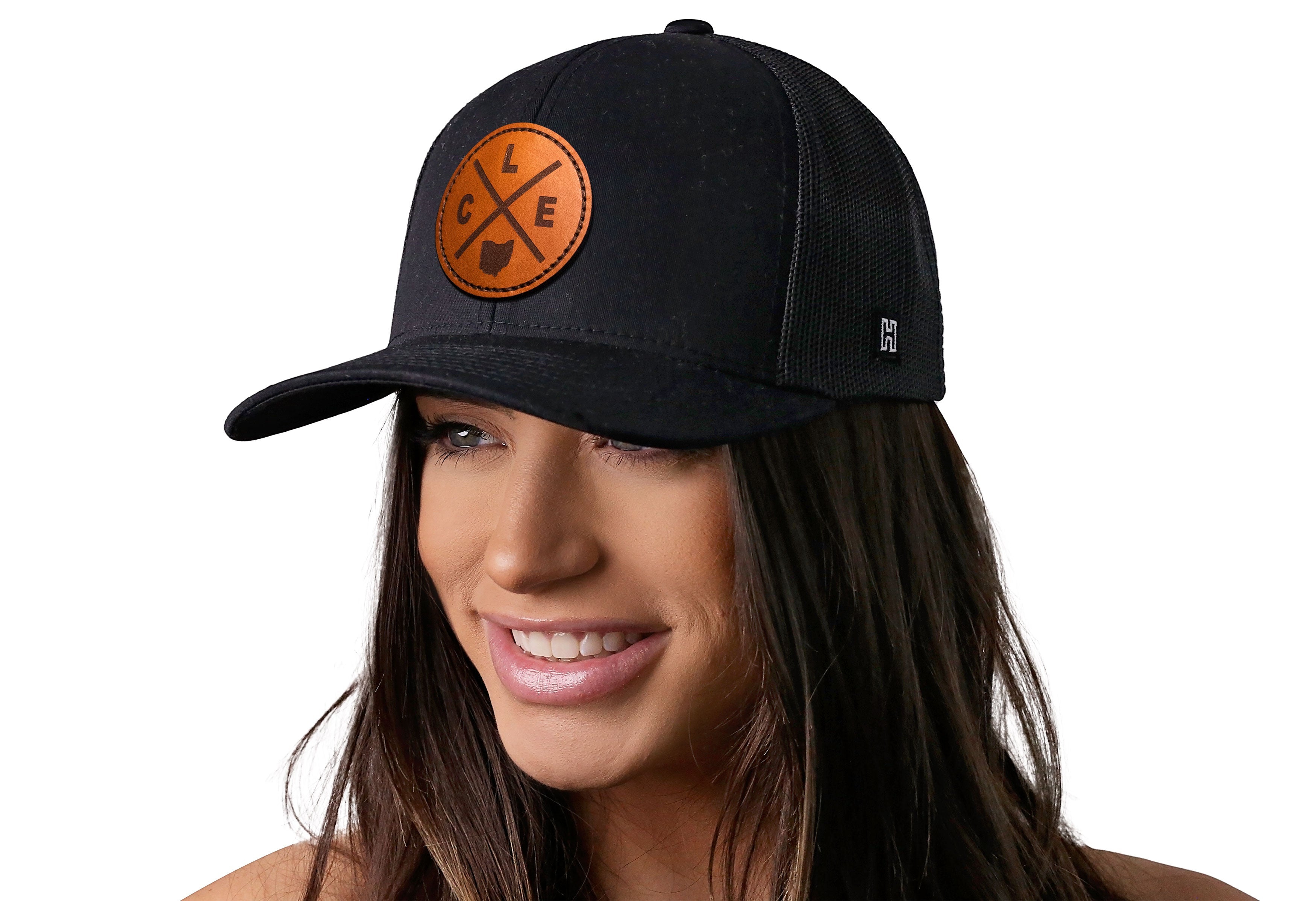Cleveland Trucker Hat Leather | Black CLE X Snapback