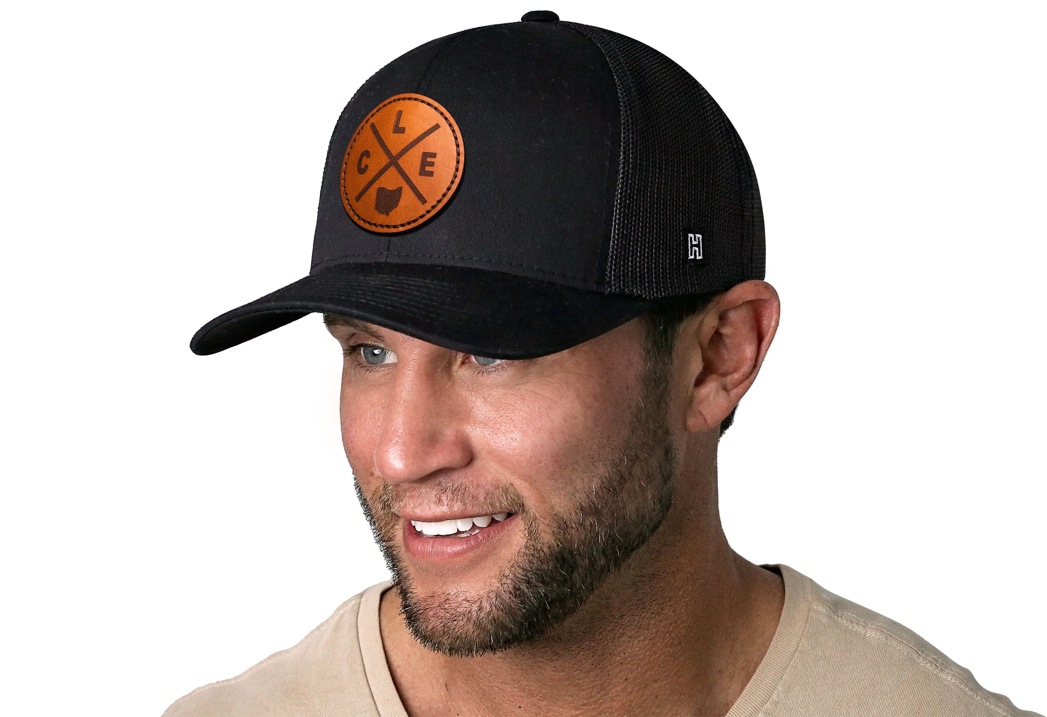 Cleveland Trucker Hat Leather | Black CLE X Snapback