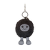 Black plush keychain with a smiling face on a white background