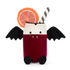 A cute plush toy shaped like a vampire milk drink, featuring a deep red body, a white collar, black bat wings, a black-and-white striped straw, and an orange slice garnish, set against a plain white background.