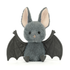 Plush toy bat with gray fur and black wings on a white background