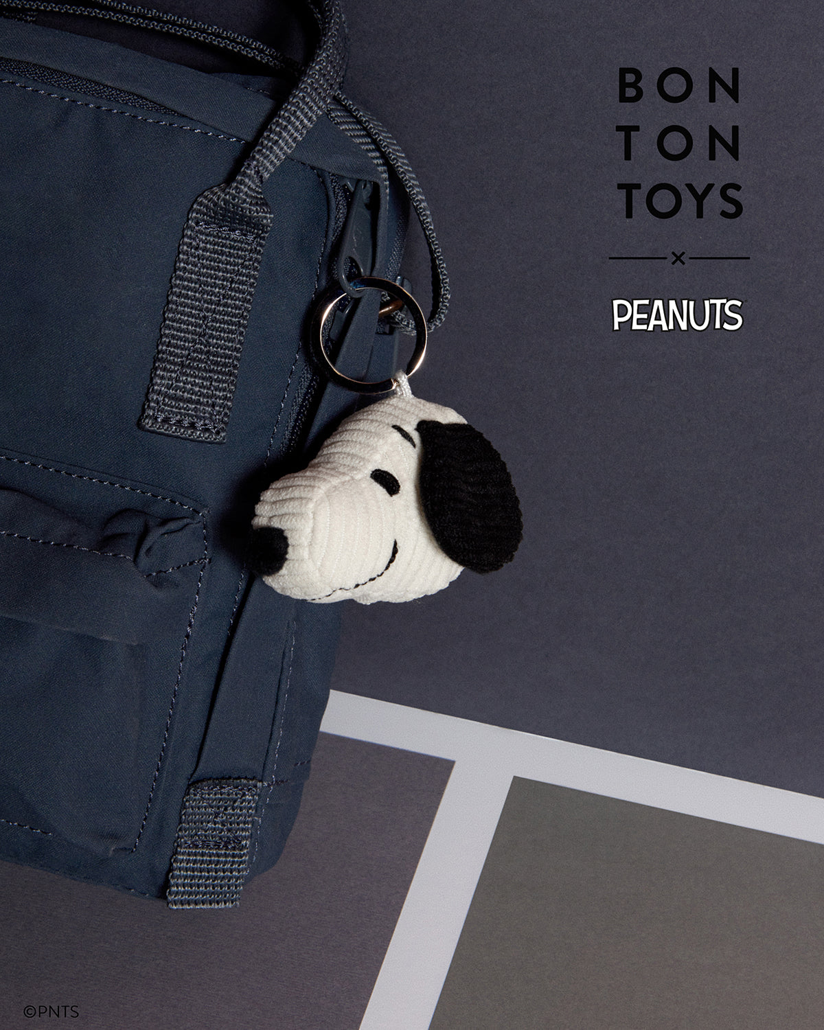 Keychain Plush PEANUTS SNOOPY HEAD Corduroy Cream 2"
