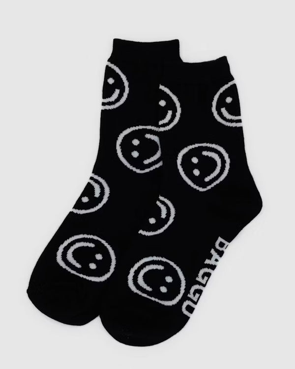 Black Happy Crew Socks