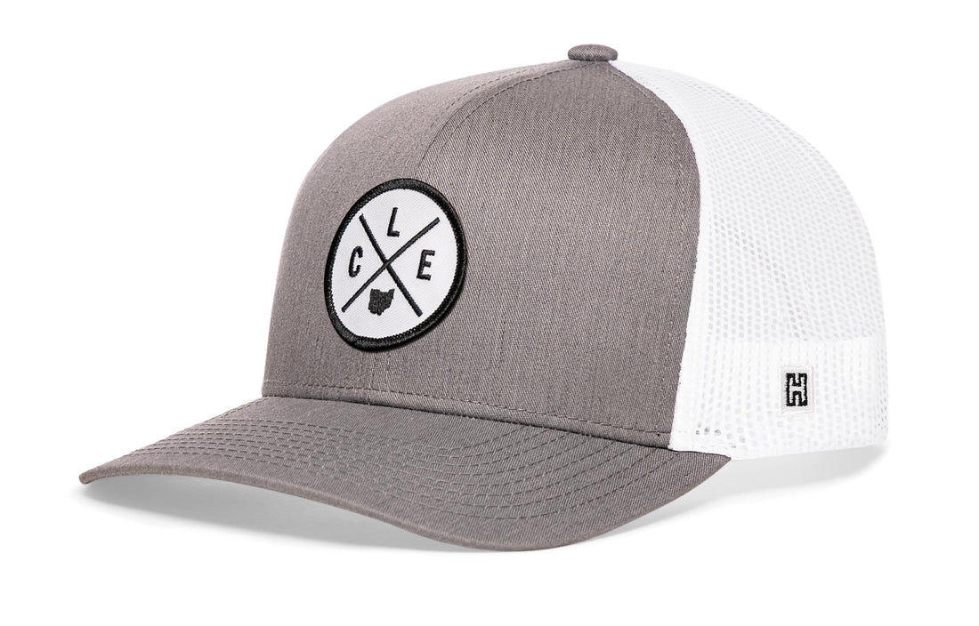 Cleveland Trucker Hat  |  Gray-White CLE X Snapback