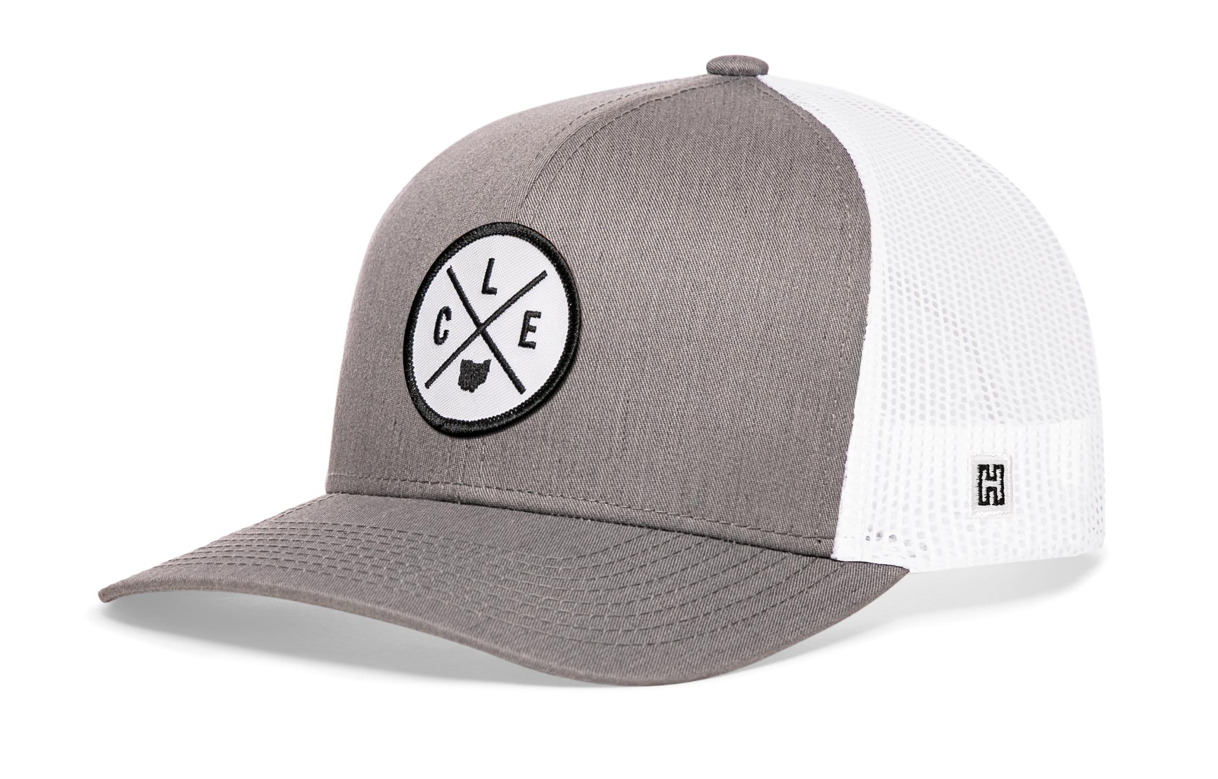Cleveland Trucker Hat  |  Gray-White CLE X Snapback