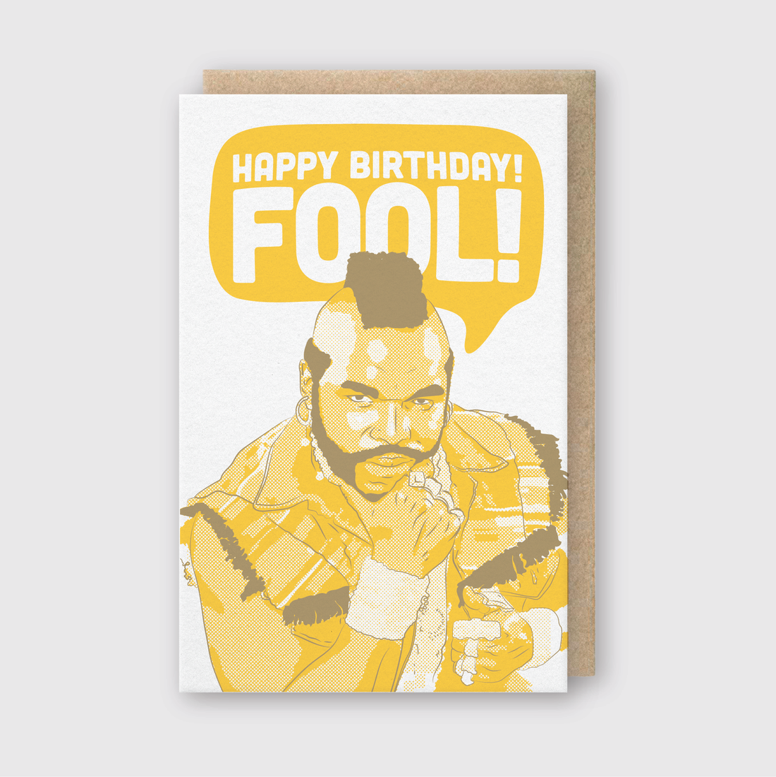 Birthday card with a stylized illustration of a character and &