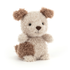 Stuffed animal toy with brown and beige fur on a white background