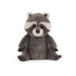 Stuffed animal raccoon toy on a white background