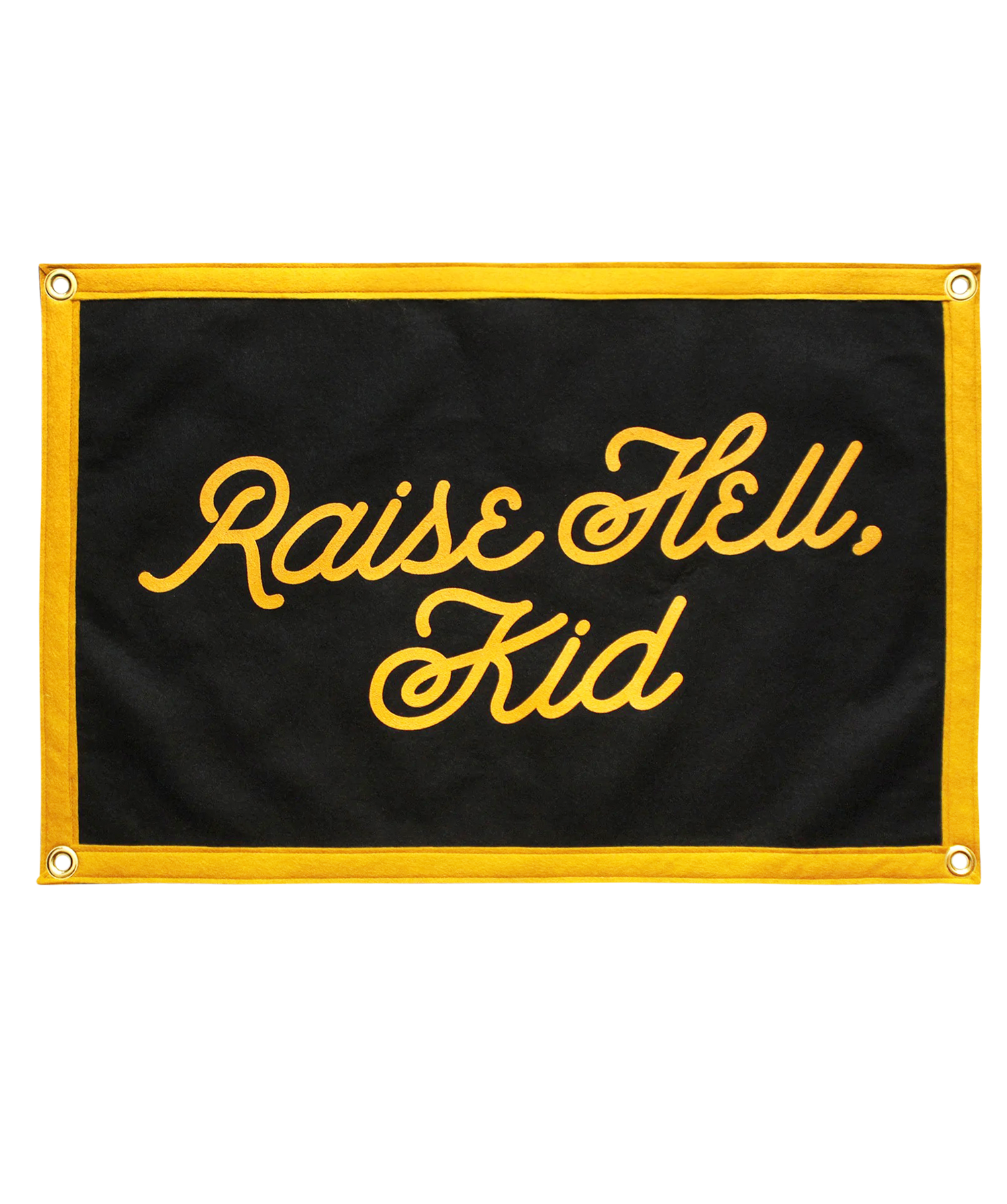 Black flag with yellow text &