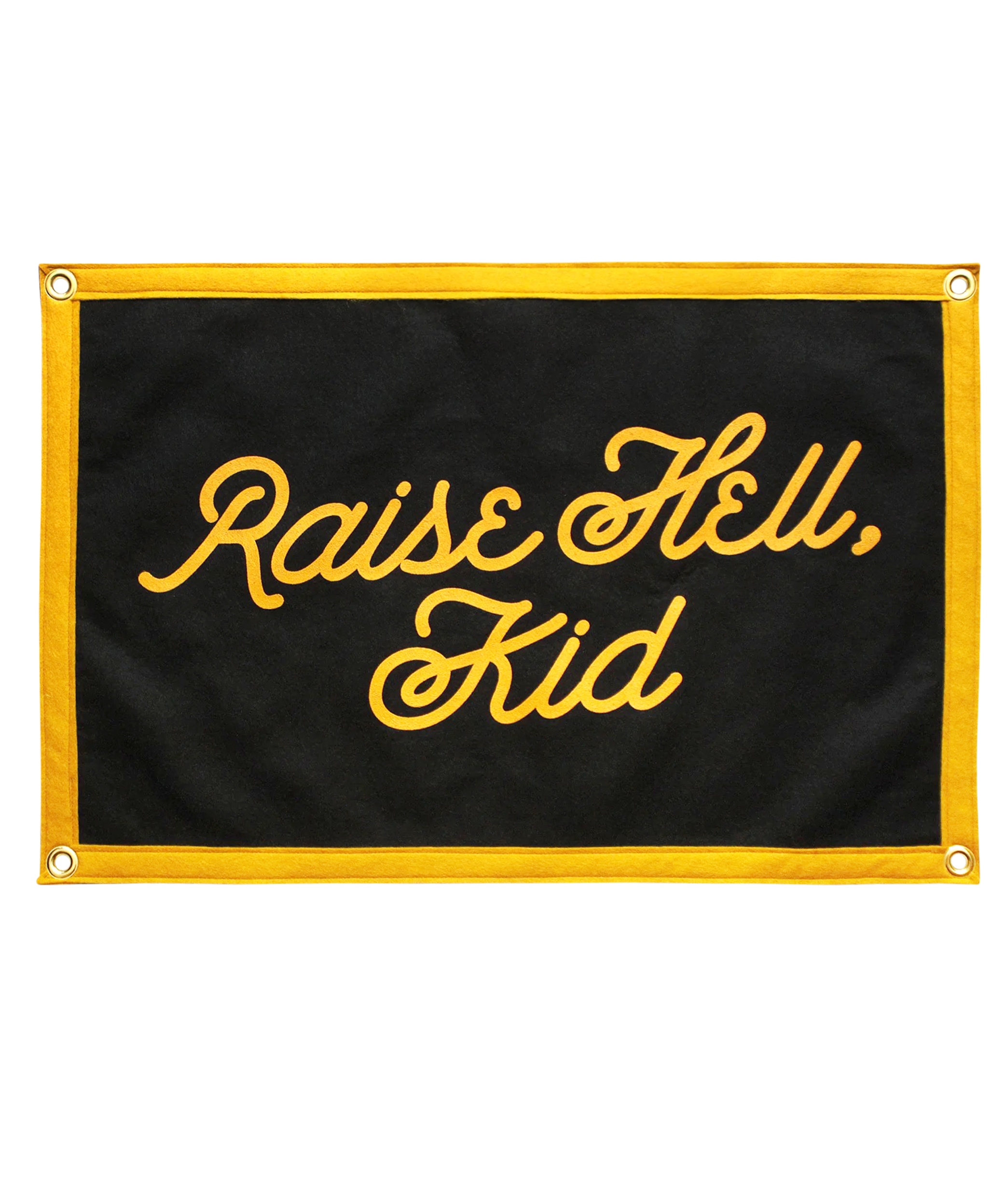 Black flag with yellow text &