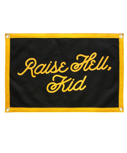 Black flag with yellow text &