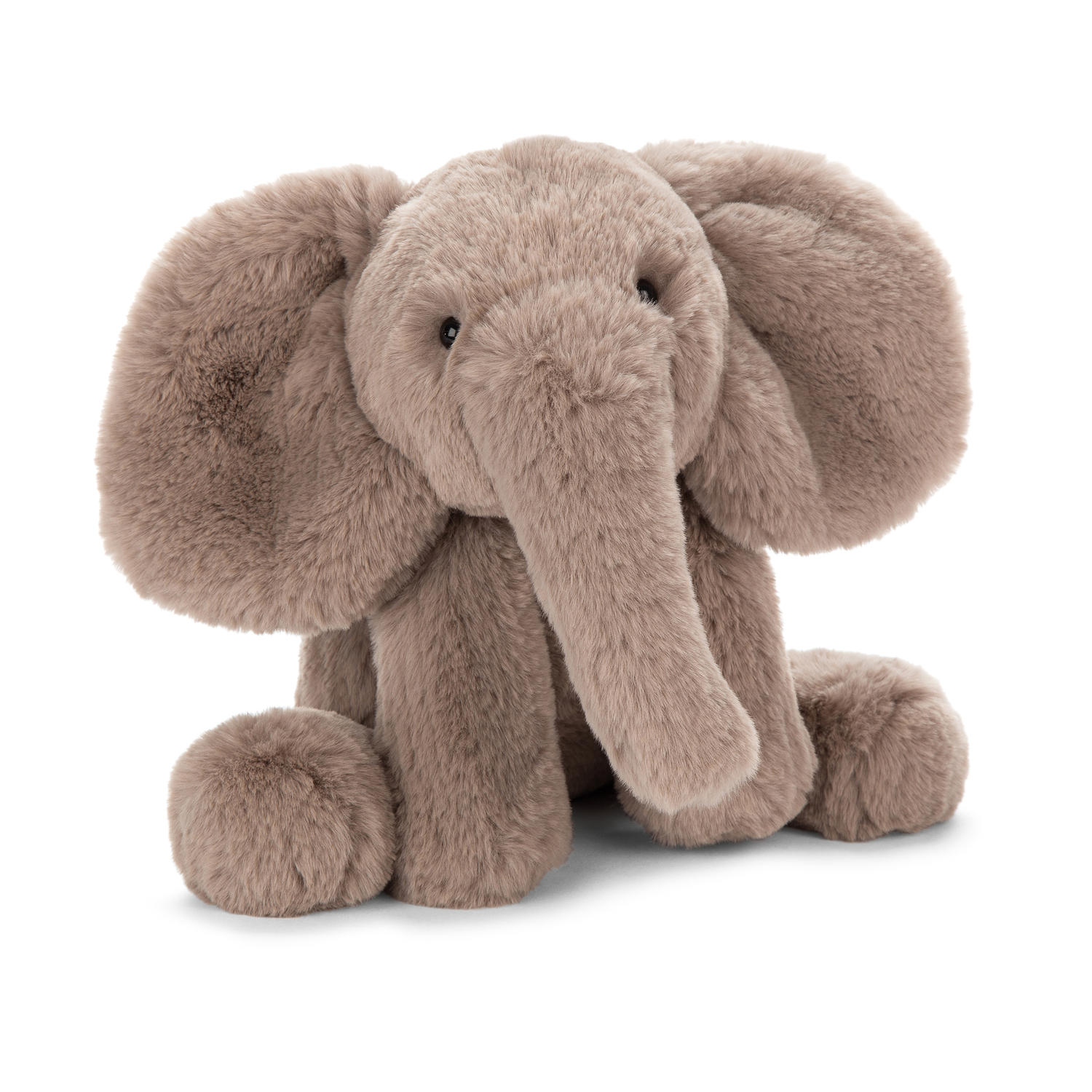 Plush elephant toy on a white background