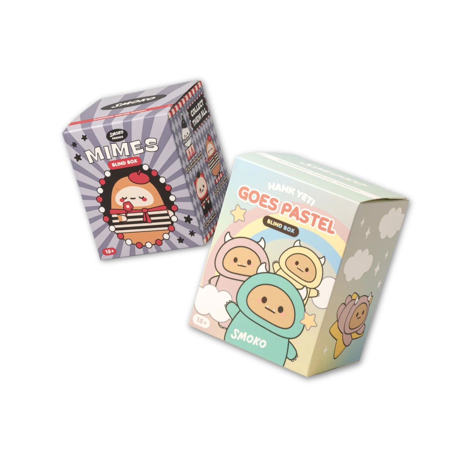 Two blind boxes with 'Mimes' and 'Goes Pastel' branding on a white background