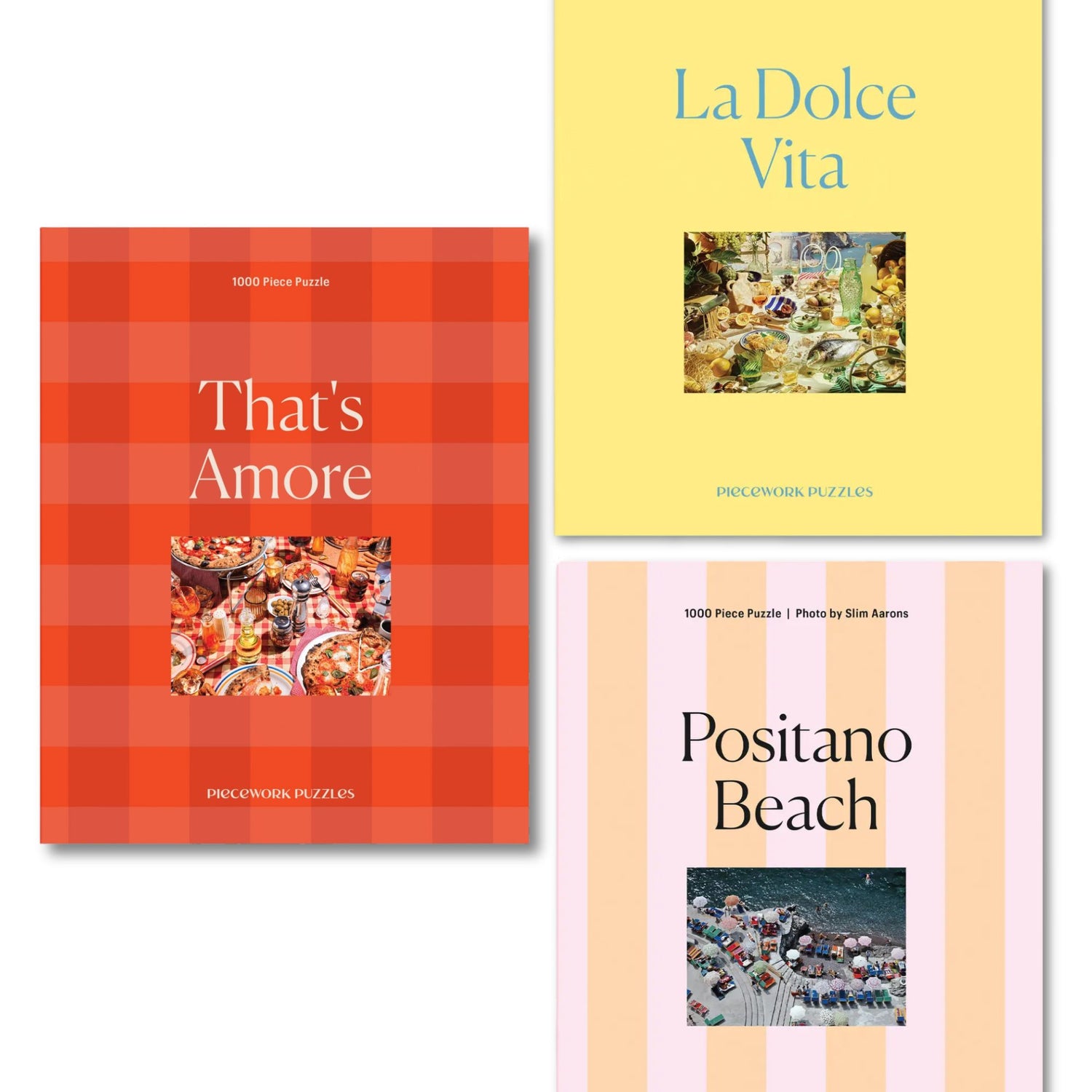 Three puzzle boxes with different themed covers on a white background