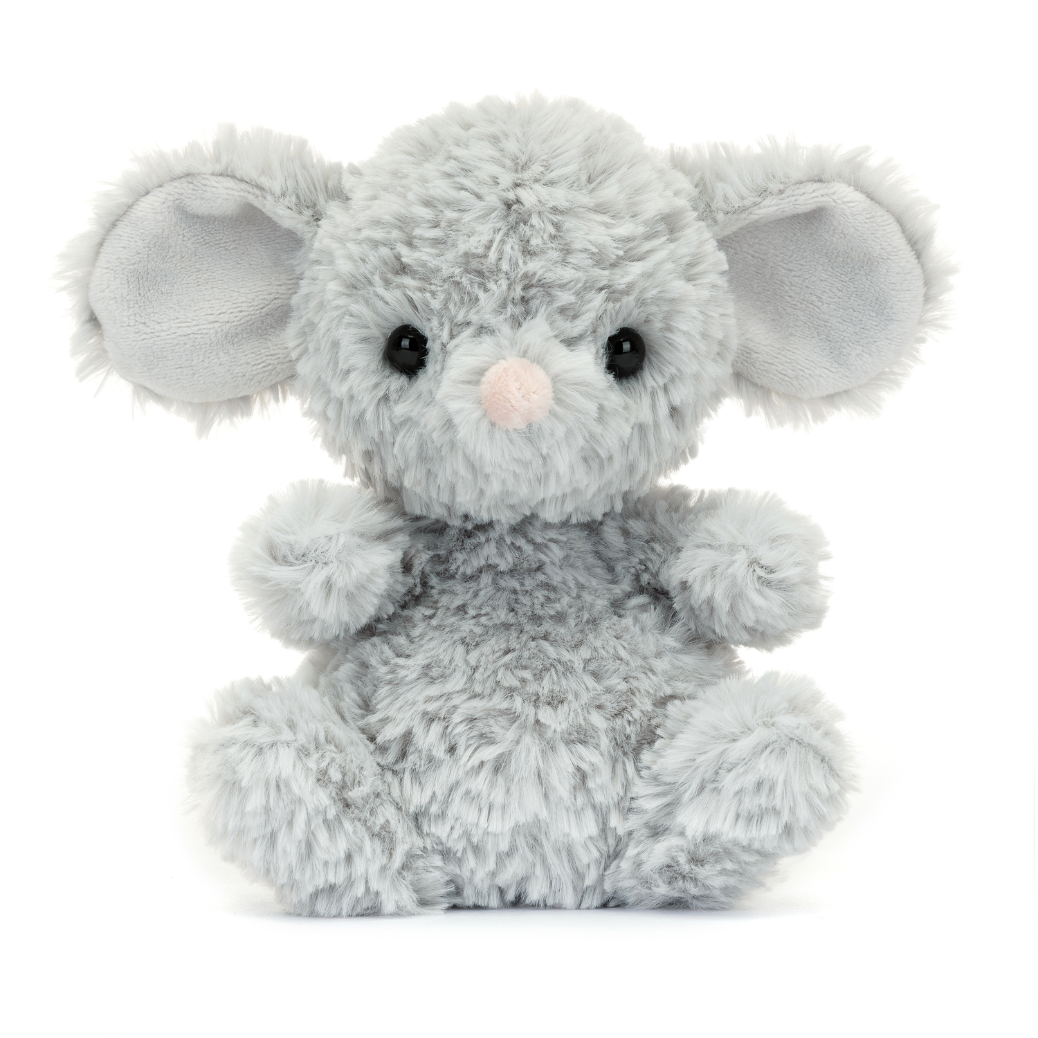 Plush toy mouse with gray fur on a white background