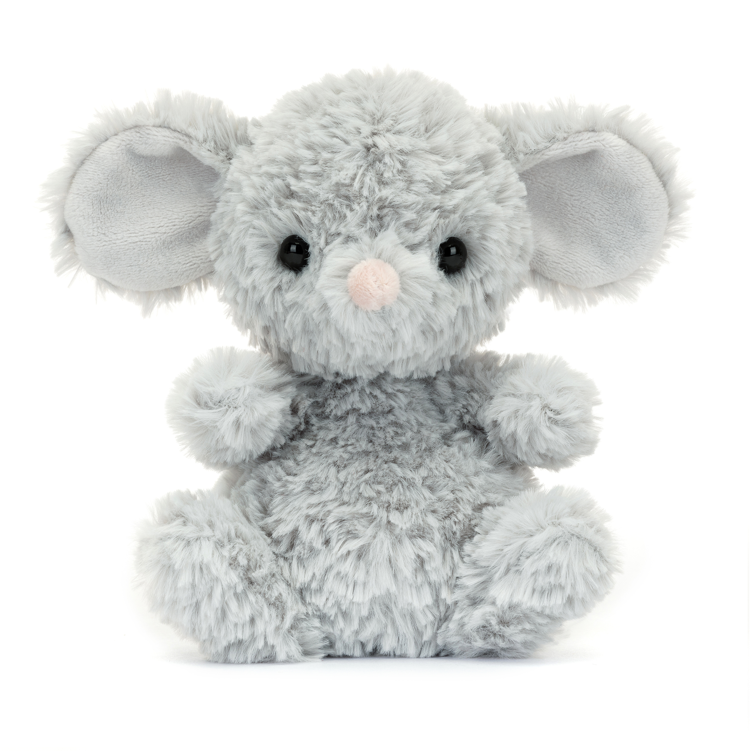 Plush toy mouse with gray fur on a white background