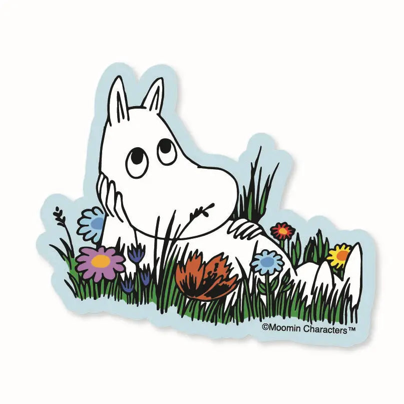 Cartoon character sitting in a field of flowers with &